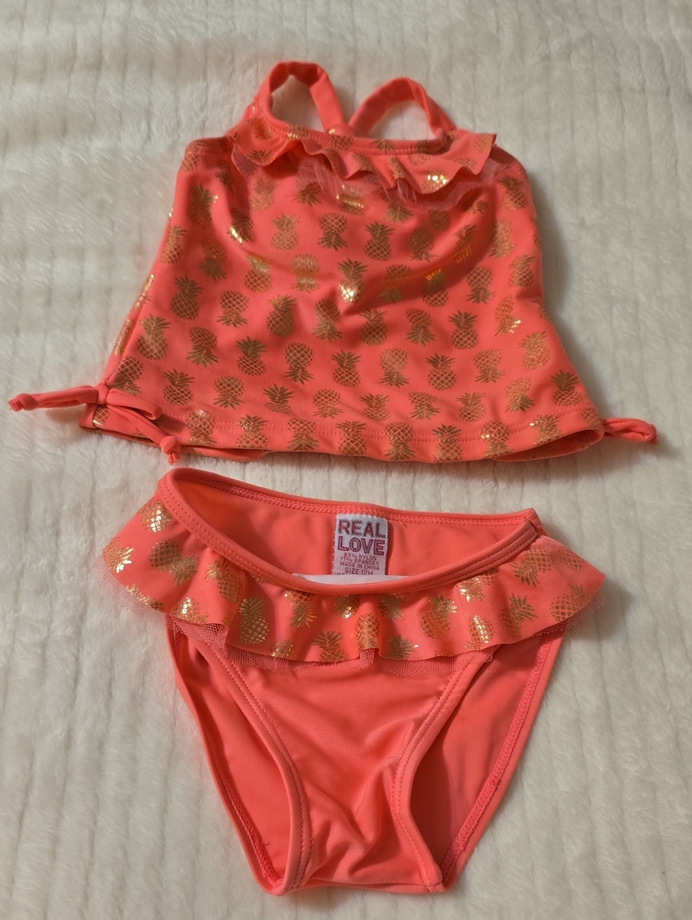 Girls' Coral Pineapple Ruffle Tankini